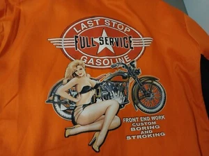 Ropa de Motociclista-Hombre Naranja y Negro NUEVA Camisa 3XL-Última Parada Gasolina-Bikini Niña - Imagen 1 de 12