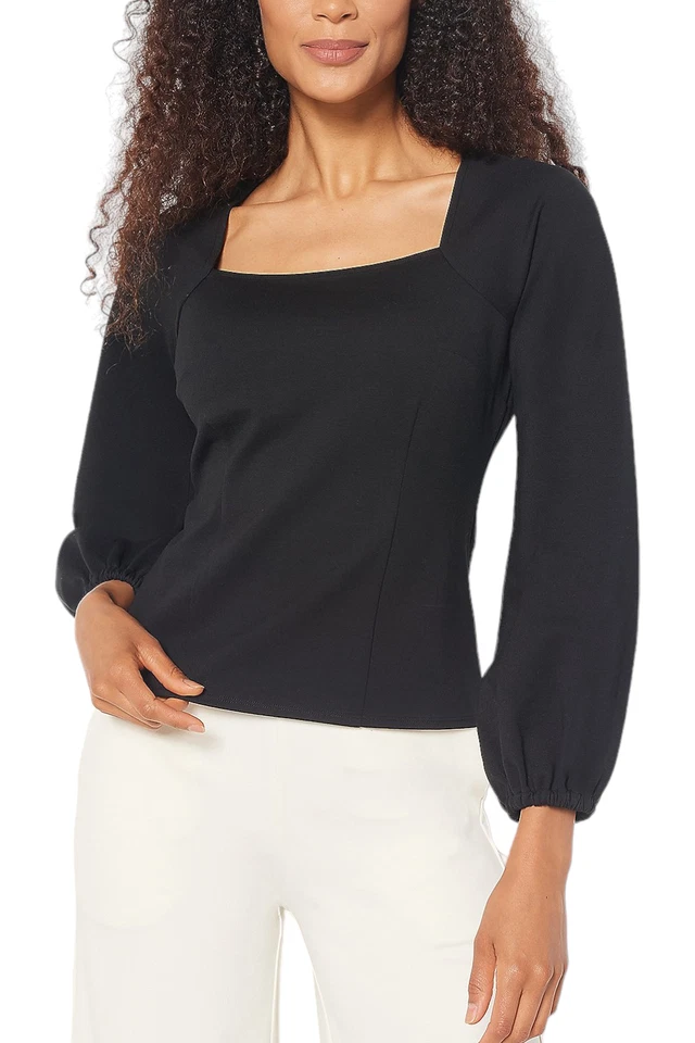 Девочка с изгибами понте квадратный вырез блузка черный - Изображение 1 из 1