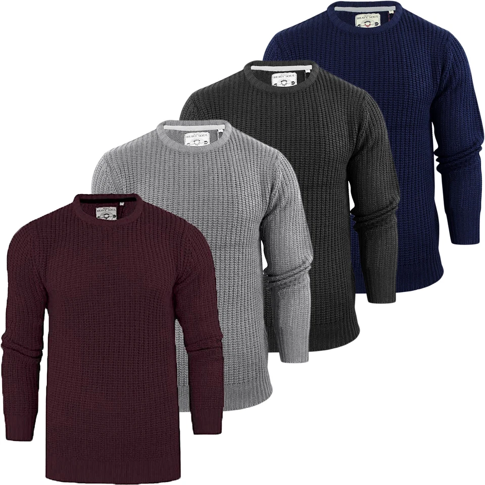 MENS JUMPERS PLAIN CREW NECK CASUAL FORMAL KNITTED WINTER PULLOVER BY BRAVE SOUL