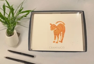 9 Crane & Co Hand Engraved Brushstroke Tabby Cat Note Cards & Envelope (CF1020) - Image 1 of 4