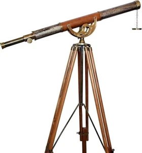 Nautical Design Vintage Telescope W/Wooden Stand Wooden Tripod 62" Vintage Ancho - Picture 1 of 4