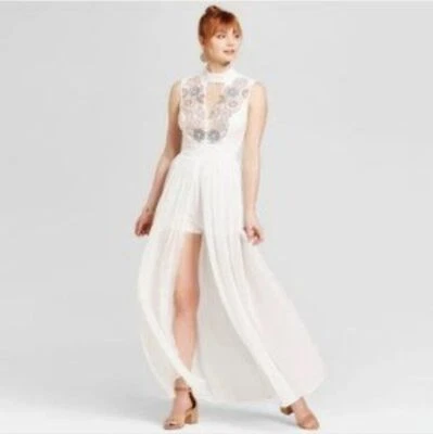 XOXO Embroidered White Chiffon Romper Dress Size Small - Image 1 of 4