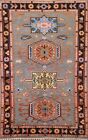 Geometric Gray Indian Kazak Accent Rug 3'x5' Wool Hand-knotted Oriental Carpet
