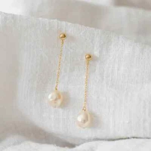 Pearl Drop Earrings Gold Filled Pearl Earrings Pearl Chain Earrings Dainty - Picture 1 of 4