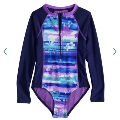 Traje de baño ZeroXposur manga larga de una pieza con cremallera para niñas azul marino púrpura XX pequeño (4/5) Foto 1 de 2