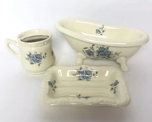VB Athena California Keramik Blau Rose Bouquet Badezimmer Waschtisch Set Badewanne Schale - Bild 1 von 12