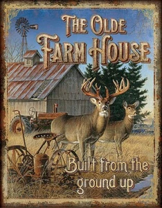 Tin Signs The Olde Farm House Built From The Ground Up Deer Buck Doe Nature Art - Picture 1 of 1