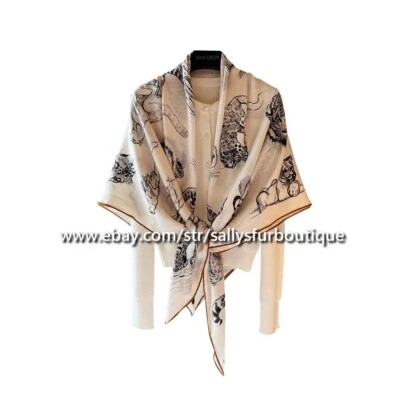Sallys 70% Cashmere & 30% Silk Wrap Scarf Tiger Print Double Face Shawl 53" - Image 1 of 4