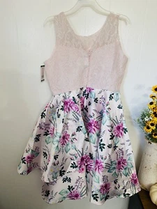 Emily Rose 14 Pink Lace Floral Dress NWT Rhinestones Sleeveless - Picture 1 of 7