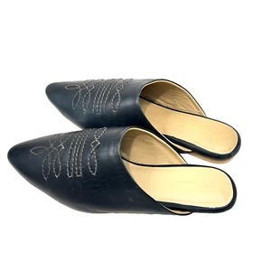 #Edgy ANTHROPOLOGY Blk Leather Women's Western Pointed-Toe Flat Mule US 6.5 EU37 - Picture 1 of 8