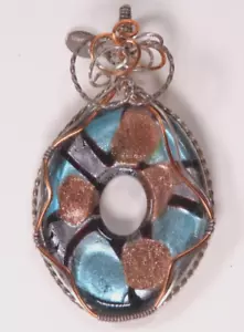 Crisea Jewelry Handcrafted Sterling Silver & Copper Wire Wrapped Pendant Signed - Picture 1 of 11