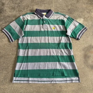 Vintage Augusta Masters Golf Polo Shirt Size L Gray Green Striped Slazenger - Picture 1 of 8