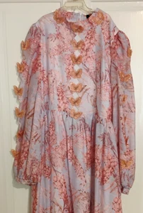 Beulah Style Pink Floral with Cutouts Butterflies Maxi Dress Size L - Picture 1 of 16