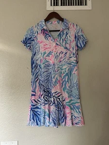Abito Polo Lilly Pulitzer Sadie Crew Blu Caleidoscopio Coralli Ragazze XL 14-16 - Foto 1 di 18
