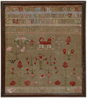 Muestreador de agujas enmarcado de principios del siglo XIX - El perro rojo Foto 1 de 4