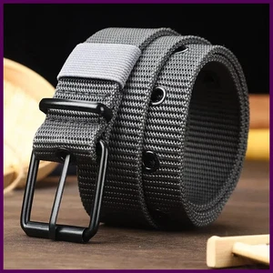 Men's Belt Porous Canvas Pin Buckle Leather Belt Outdoor Sports Belt Women's - Picture 1 of 26