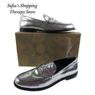 Zapatos mocasines Free People para mujer con puntada de manta talla 7,5 de cuero plateado metálico Foto 1 de 4
