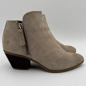 Frye Judith Ankle Booties Women 6M Ash Beige Zip Suede Leather Western Boho READ - Picture 1 of 15