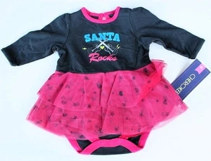 Girl's Holiday Dress Santa Rocks 9M Bodysuit 9 Months Pink/Grey Cherokee Xmas - Picture 1 of 1