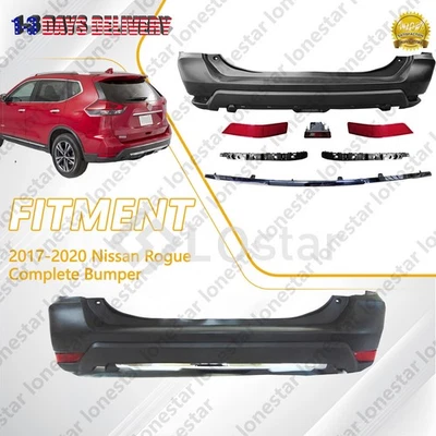 Fits 2017-2020 Nissan Rogue Rear Complete Bumper Cover W/ Reflector Chrome Trim Foto 1 de 4