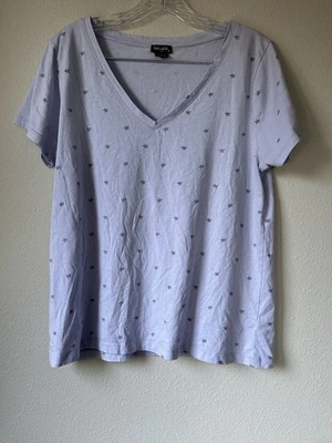 Camiseta Splendid Feminina Roxa Estampa Estrela Manga Curta Decote V Macia Conforto Extra Grande - Imagem 1 de 4