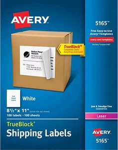 Avery 5165 TrueBlock Laser Shipping Labels, 8-1/2" x 11", White 100 Labels Sheet - Picture 1 of 5