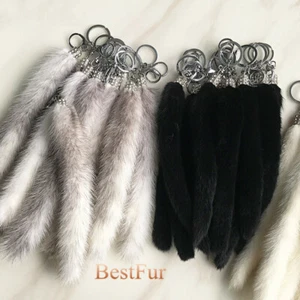 Wholesale 25cm-30cm Real Mink Fur Tail Keyring Bag Charm Pendant Cosplay Toys - Picture 1 of 13