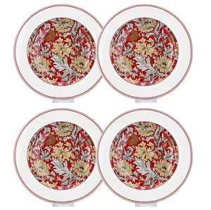 4 pc 10.5" Morris Garden Porcelain Dinner Plates Bone China Plate Set, Red Plate - Picture 1 of 7