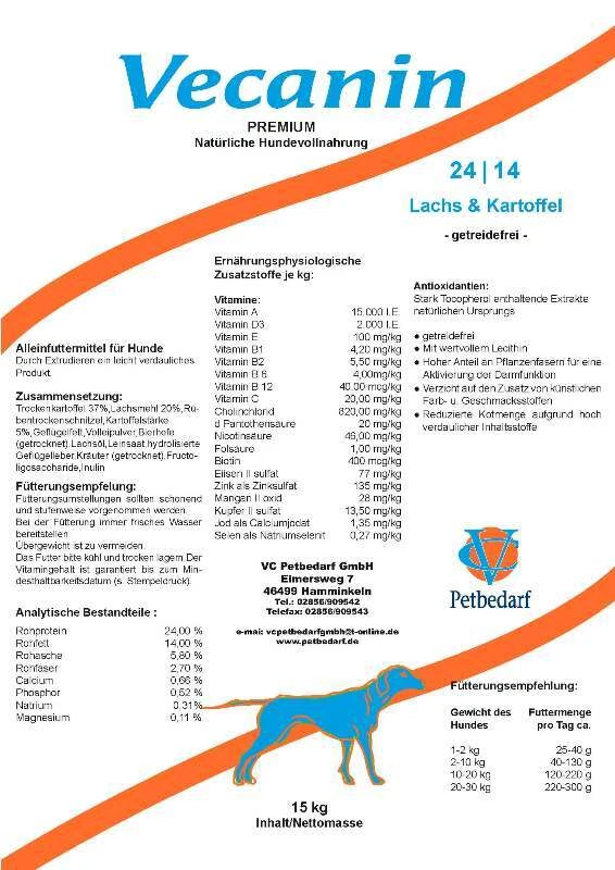 Vecanin Premium Hypoallergen Lachs & Kartoffel 24/14 - 14kg - Bild 1 von 1