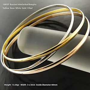 Bangle Real 18K Yellow Rose White Gold Solid Filled Interlocked Russian Bracelet - Picture 1 of 7