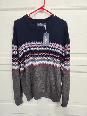 Vineyard Vines Mens Fairisle Crew Sweater Blue Gray NEW Sz Large - Image 1 of 4