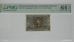 Second Issue 10/10/1863-2/23/1867 Fractional 10c Note PMG 64 Ch Unc EPQ Fr# 1249 - Picture 1 of 4