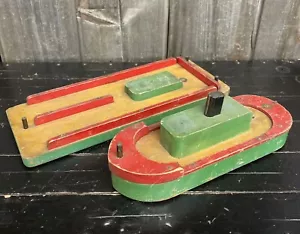 Pair of RARE Vintage 1920s/30s Thorncraft Wooden Tug Boat and Barge Toys - Picture 1 of 12
