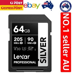 Durable Silver 64GB SD Card - 205MB/s Speed, Ideal for 4K Video Recording - Picture 1 of 11