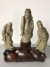 3 Chinese Soapstone Statues/Figurines of Three lucky Star Gods (Fu, Lu, Shou)