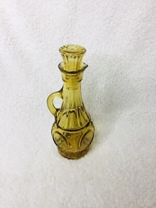 Vintage Amber Cruet Oil & Vinegar Bottle Glass Round Stopper Handle 7.75" - Picture 1 of 5