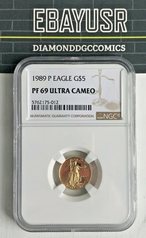 1989 P $5 1/10 oz Proof American Gold Eagle NGC Certified Coin Cover