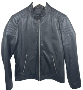 ASOS Men’s Black Genuine Leather Moto Jacket Full Zip Size Small Biker Classic - Picture 1 of 10