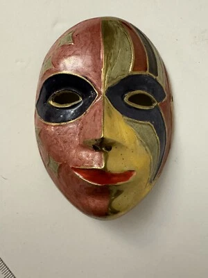 Vintage Solid Brass Face Mardi Gras Wall Mask Masquerade Theatre Asian Indian - Image 1 of 4