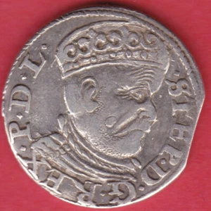R* POLONIA LITUANIA 3 GROSCHEN 1585 RIGA BATORY XF+ DETTAGLI #3651 - Foto 1 di 2