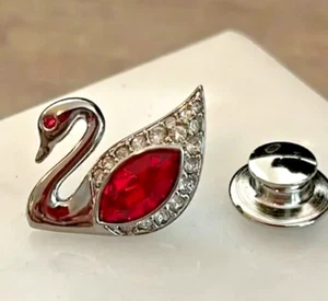 Swarovski (Swan Logo) Silver Rhodium Plated Swan Tie Tac/Pin W/Red Crystal - Picture 1 of 4