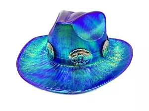 Oval Conch Blue Rainbow Cowboy Hat Holographic Steampunk Slash Band Pride - Picture 1 of 6