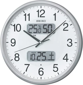 Seiko Clock Wall Clock Silver Metallic Diameter 35.0x5.2cm Radio Analog Calendar - Picture 1 of 1
