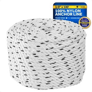 Boat Anchor Rope 3/8 inch x 100 ft - Marine Premium 3-Strand White Nylon - Imagen 1 de 8