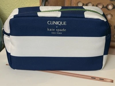 Bolso de Maquillaje Clinique X Kate Spade New York Azul y Blanco Verde Cremallera Foto 1 de 4
