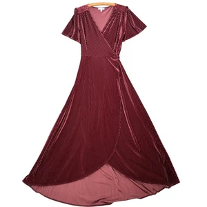 Vestido envolvente de terciopelo acanalado Andi Baltic Born XL maxi manga acampanalada suave borgoña - Imagen 1 de 15