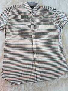 Tommy Hilfiger Shirt 2XL Colorful Striped 100% Cotton Button Up Short Sleeve Men - Picture 1 of 11