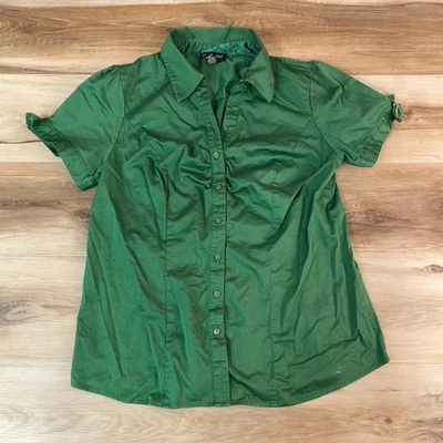 Camisa Lane Bryant verde esmeralda manga corta cuello abotonado para mujer talla 14 Foto 1 de 4