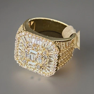 Iced Out Ring Gold Plate Over Bronze CZ Baguettes NWT Size 8 $100 Retail - Image 1 of 4