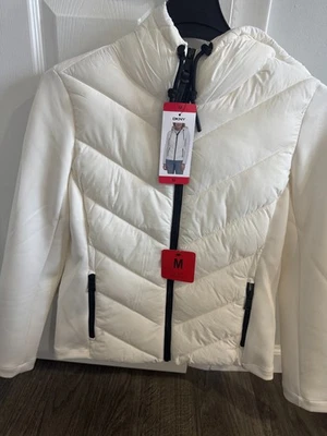 ¡Nuevo con etiqueta! Chaqueta acolchada DKNY para mujer mangas de buceo medios mixtos, blanca-M/L Foto 1 de 3